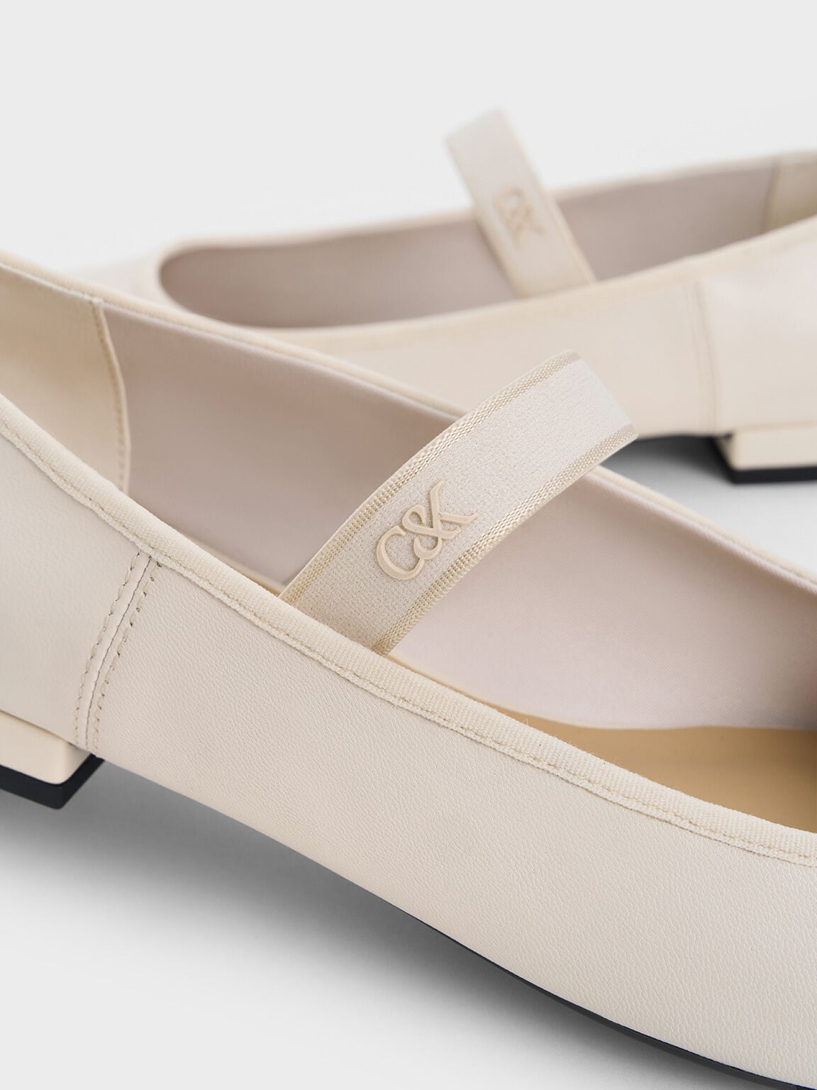 Leather Mary Jane Flats - Chalk | CHARLES & KEITH