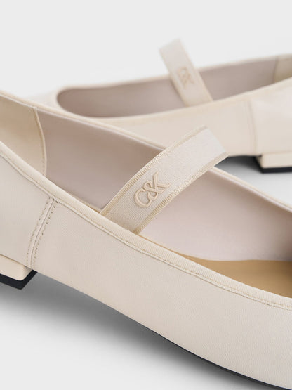 Leather Mary Jane Flats - Chalk | CHARLES & KEITH