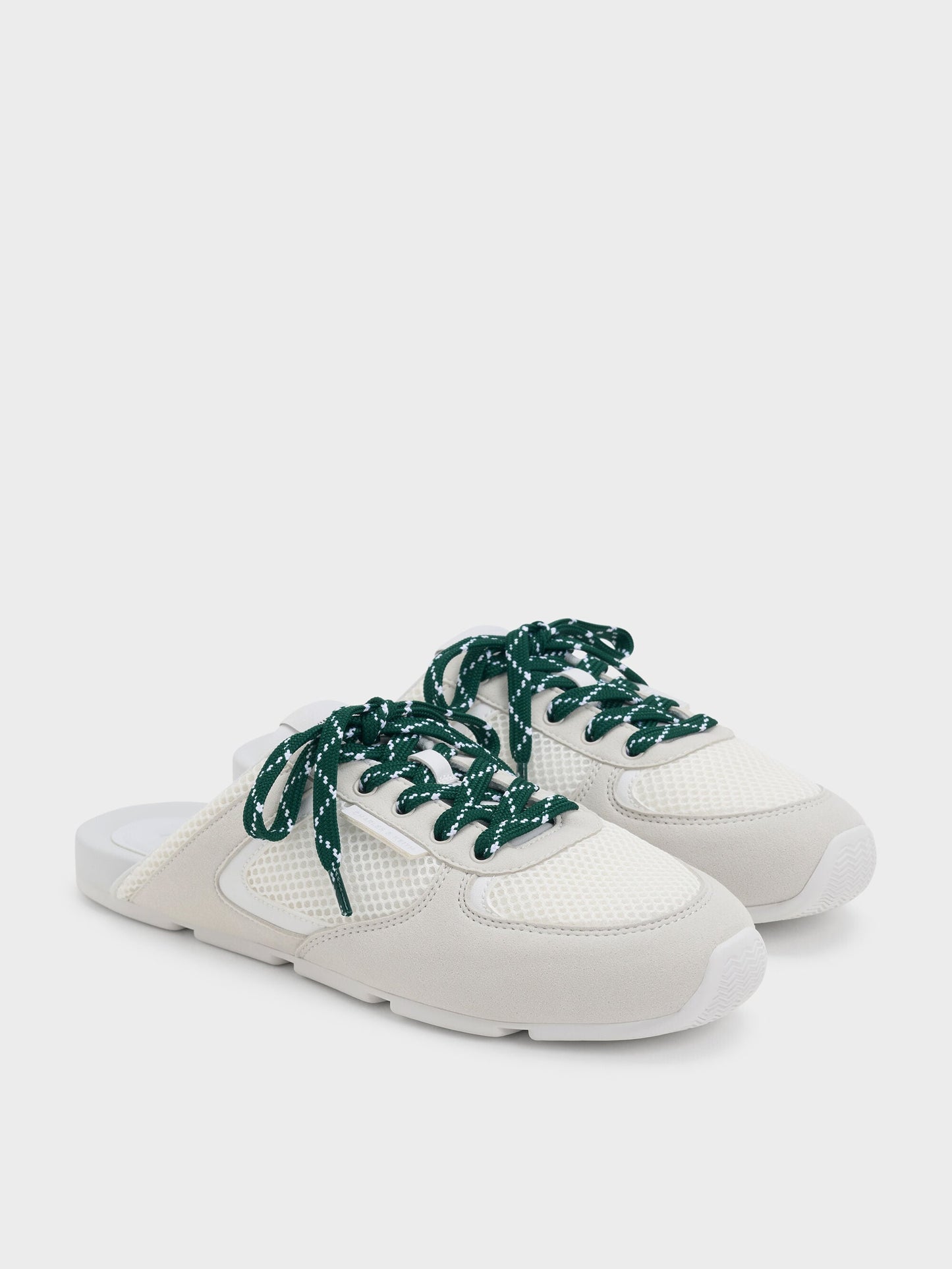 Mesh Lace-Up Sneaker Mules - White | CHARLES & KEITH