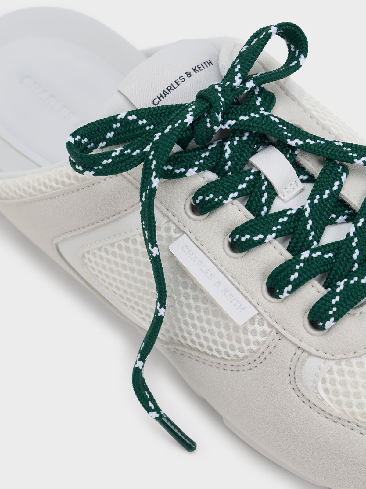 Mesh Lace-Up Sneaker Mules - White | CHARLES & KEITH