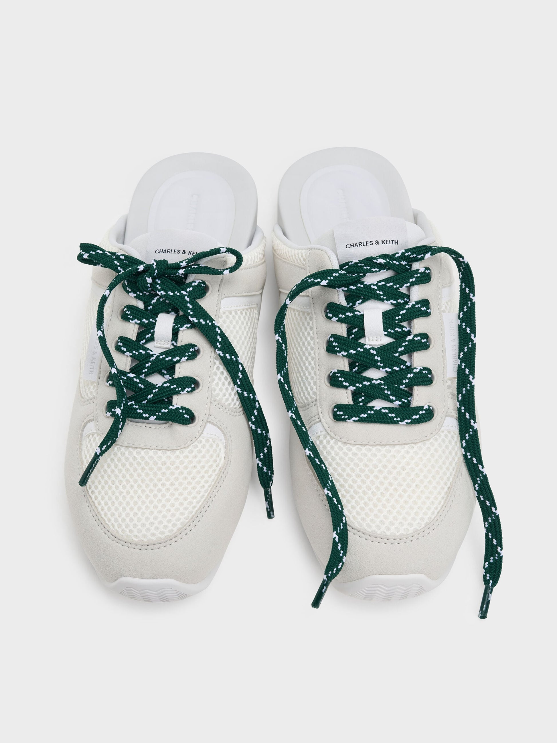 Mesh Lace-Up Sneaker Mules - White | CHARLES & KEITH