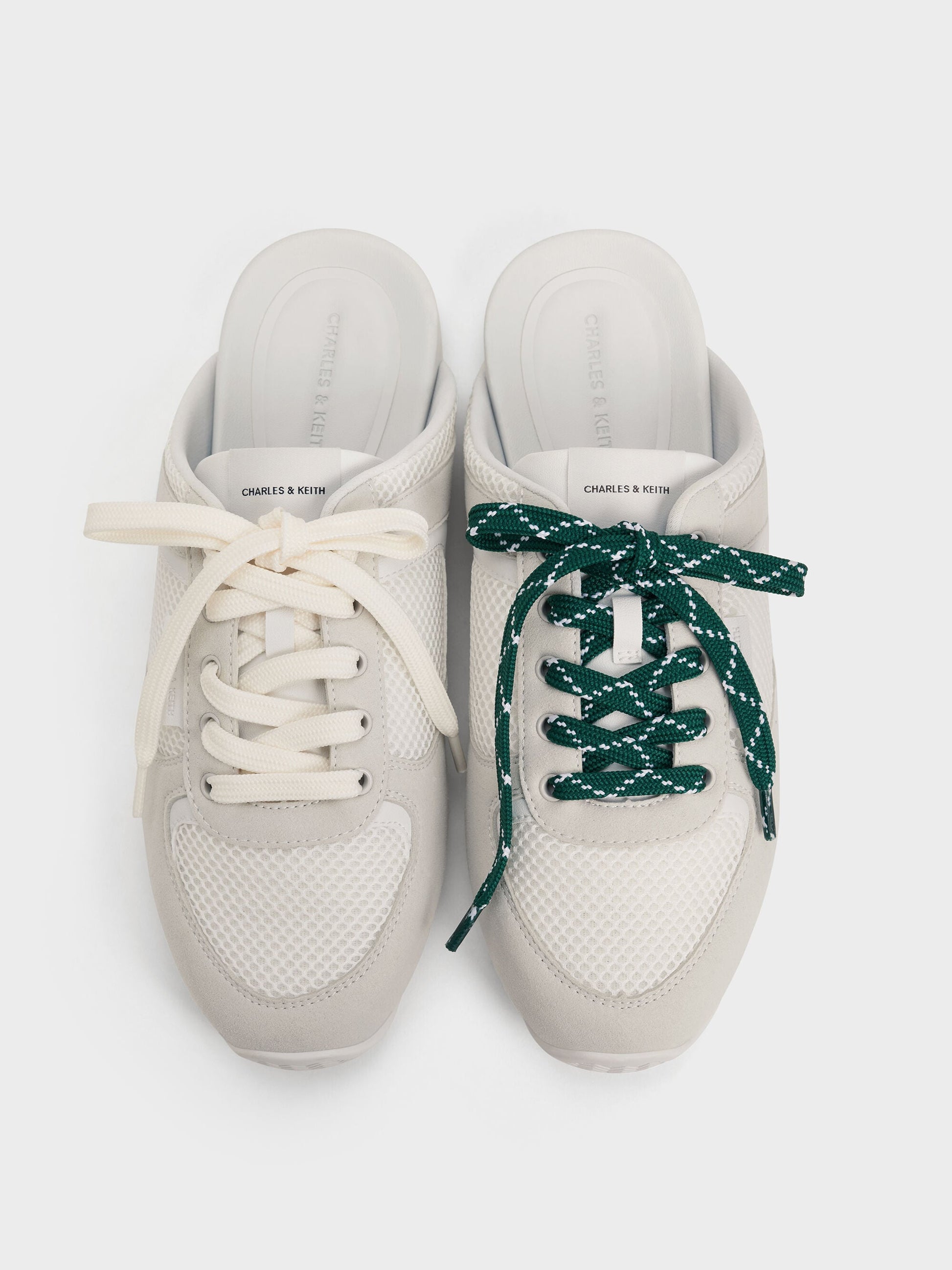 Mesh Lace-Up Sneaker Mules - White | CHARLES & KEITH