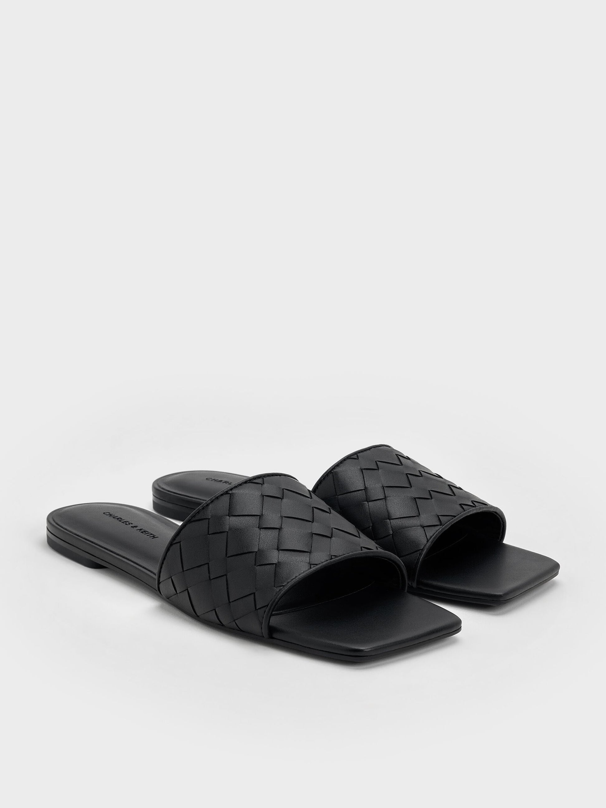 Ivette Woven Slide Sandals - Black | CHARLES & KEITH