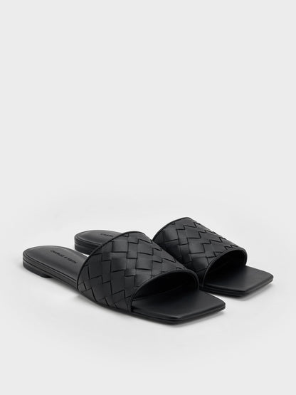 Ivette Woven Slide Sandals - Black | CHARLES & KEITH