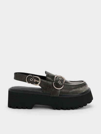 Eliot Platform Slingback Loafers - Grey | CHARLES & KEITH