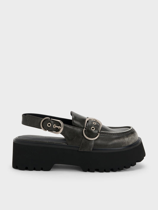 Eliot Platform Slingback Loafers - Grey | CHARLES & KEITH