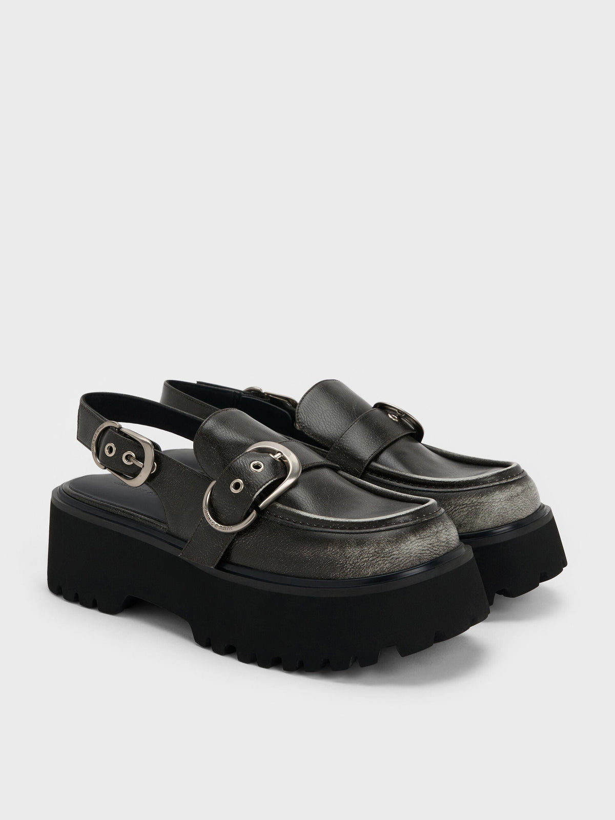 Eliot Platform Slingback Loafers - Grey | CHARLES & KEITH