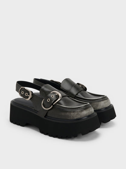 Eliot Platform Slingback Loafers - Grey | CHARLES & KEITH