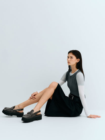 Eliot Platform Slingback Loafers - Grey | CHARLES & KEITH