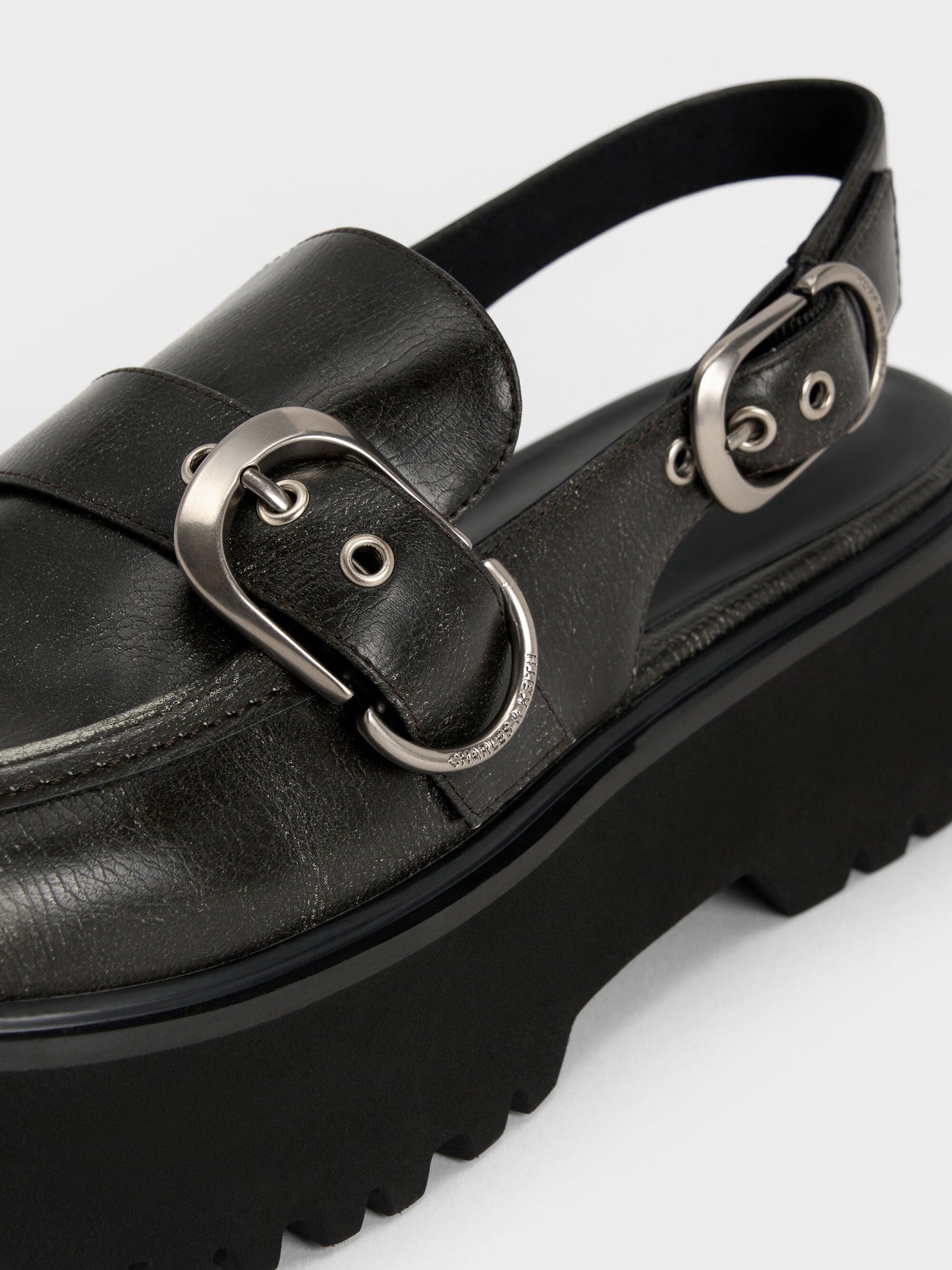 Eliot Platform Slingback Loafers - Grey | CHARLES & KEITH