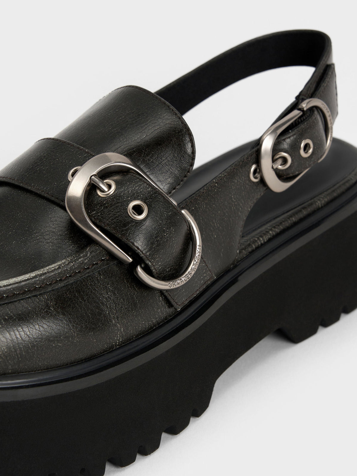 Eliot Platform Slingback Loafers - Grey | CHARLES & KEITH