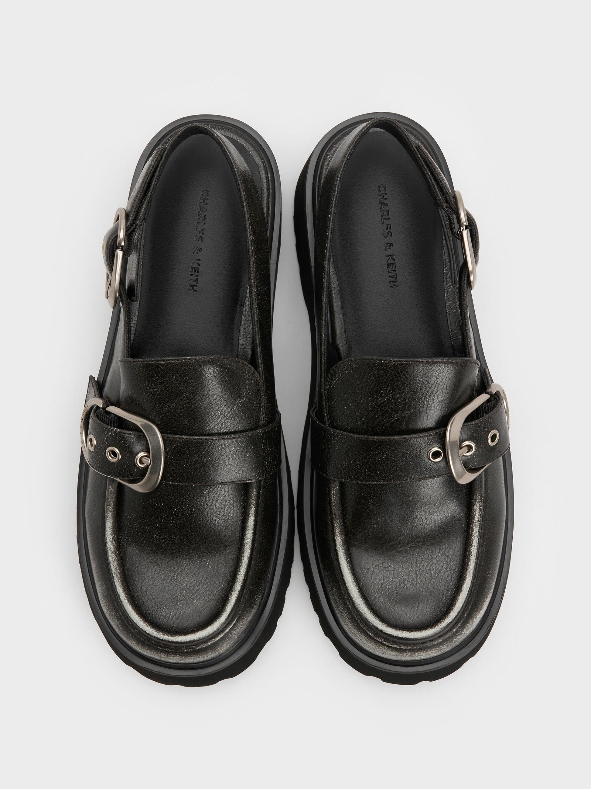 Eliot Platform Slingback Loafers - Grey | CHARLES & KEITH