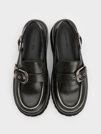 Eliot Platform Slingback Loafers - Grey | CHARLES & KEITH