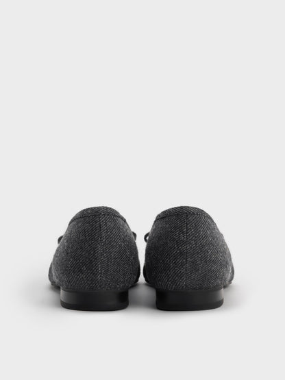 Felt Bow Pointed Ballet Flats - Dark Grey | CHARLES & KEITH