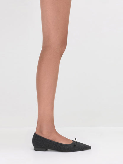 Felt Bow Pointed Ballet Flats - Dark Grey | CHARLES & KEITH