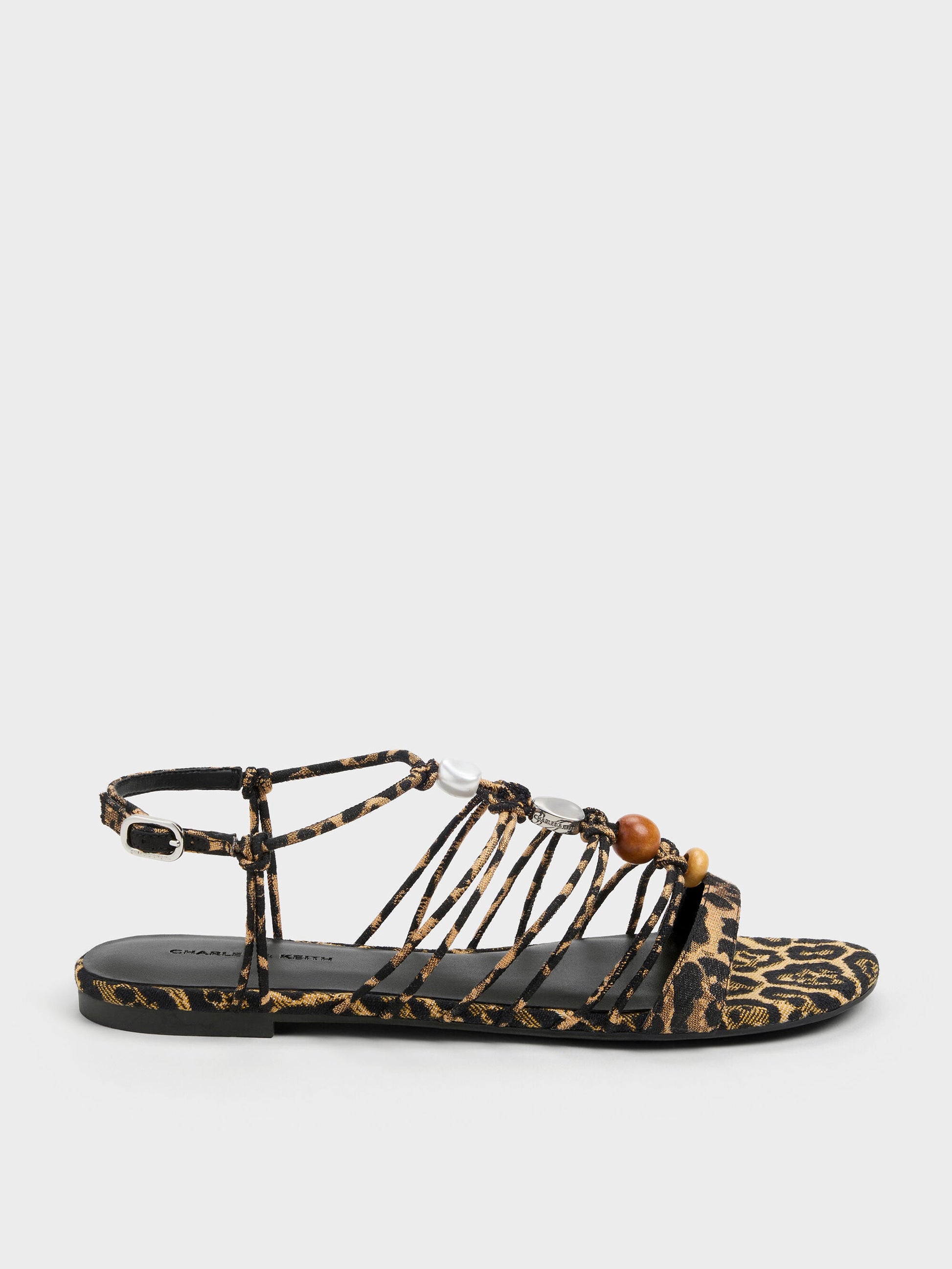 Georgie Leopard-Print Bead Strappy Sandals - Animal Print Natural | CHARLES & KEITH