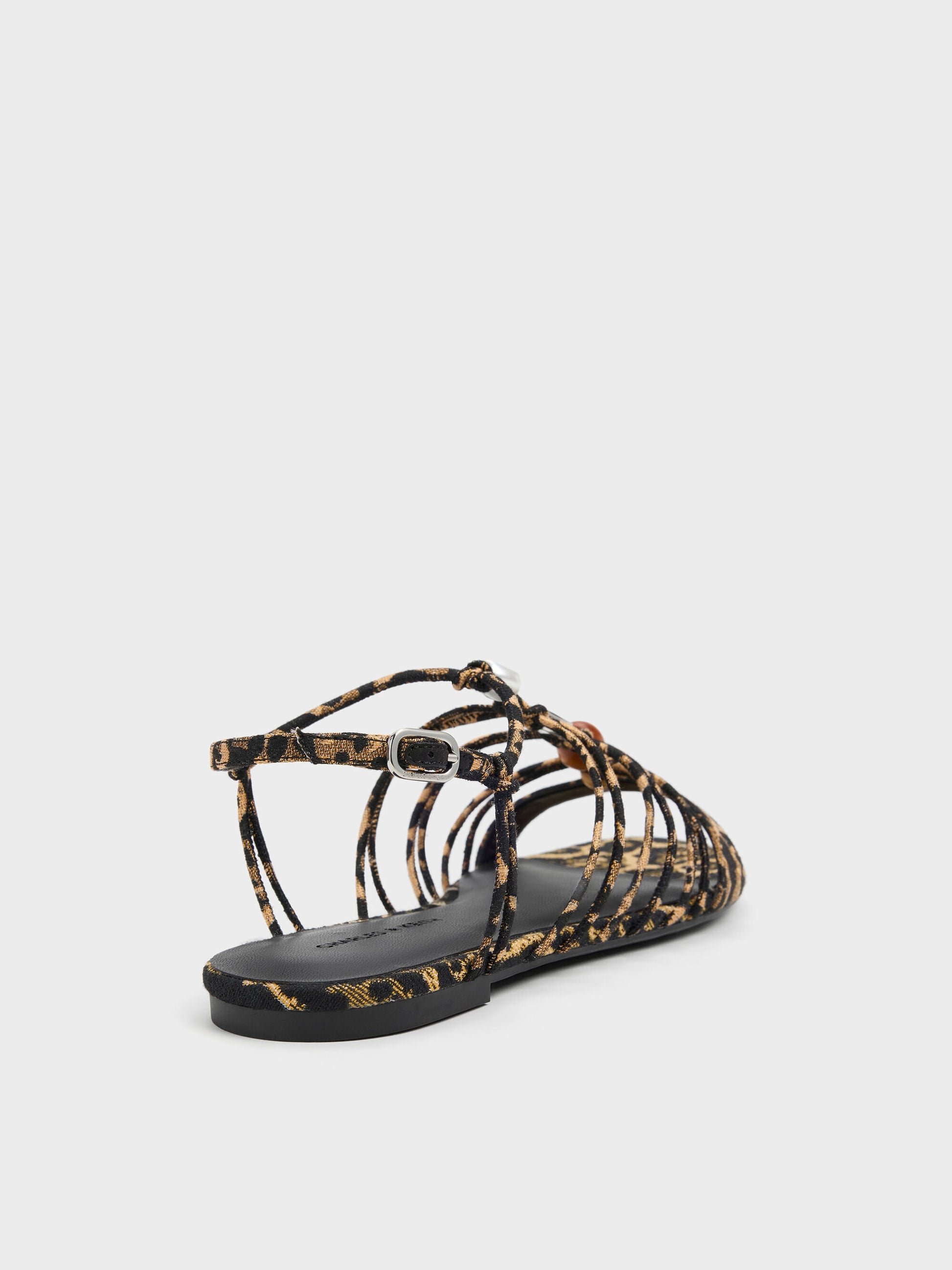 Georgie Leopard-Print Bead Strappy Sandals - Animal Print Natural | CHARLES & KEITH