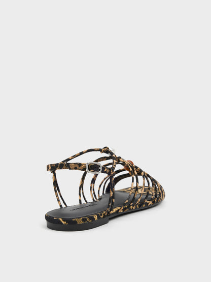 Georgie Leopard-Print Bead Strappy Sandals - Animal Print Natural | CHARLES & KEITH
