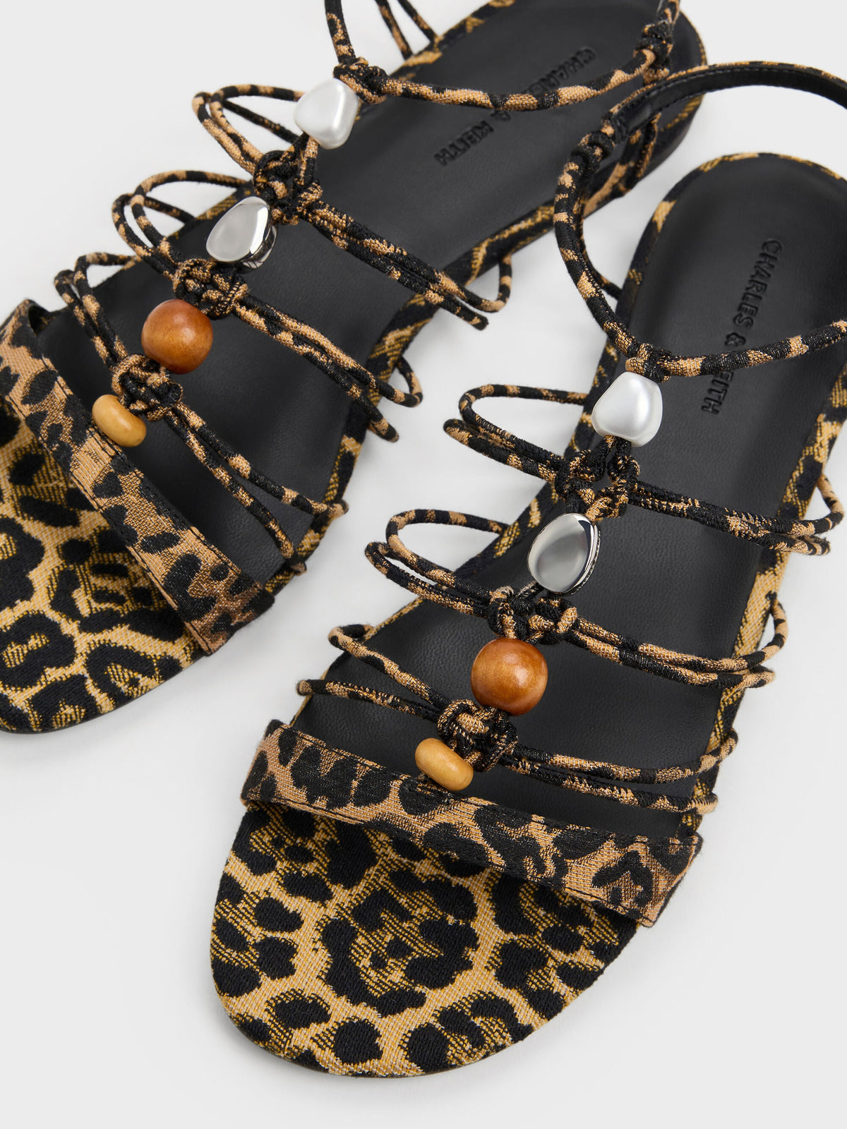 Georgie Leopard-Print Bead Strappy Sandals - Animal Print Natural | CHARLES & KEITH