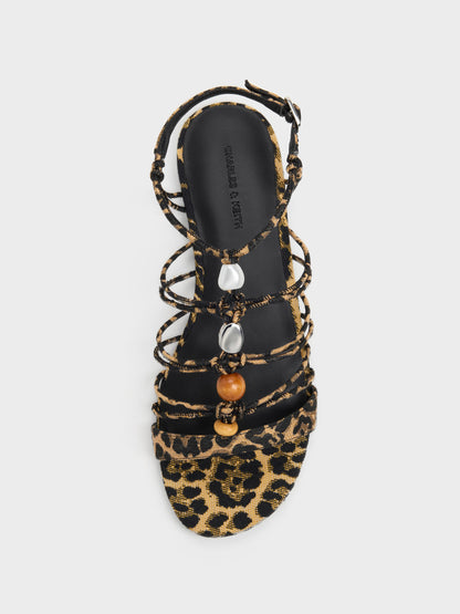 Georgie Leopard-Print Bead Strappy Sandals - Animal Print Natural | CHARLES & KEITH