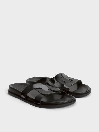 Fannie Interwoven Slide Sandals - Black Box | CHARLES & KEITH