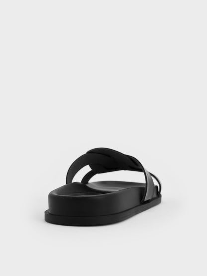 Fannie Interwoven Slide Sandals - Black Box | CHARLES & KEITH