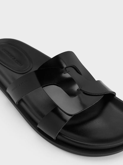 Fannie Interwoven Slide Sandals - Black Box | CHARLES & KEITH