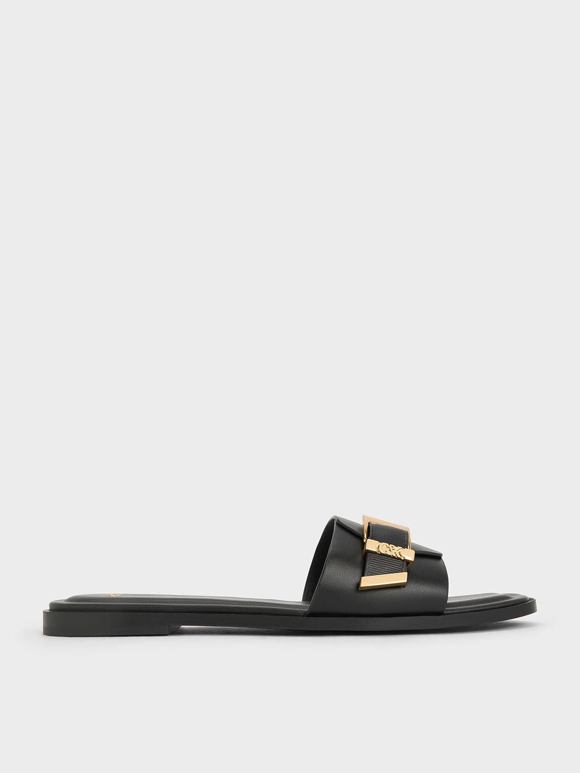 Whitney Leather Slide Sandals - Black | CHARLES & KEITH
