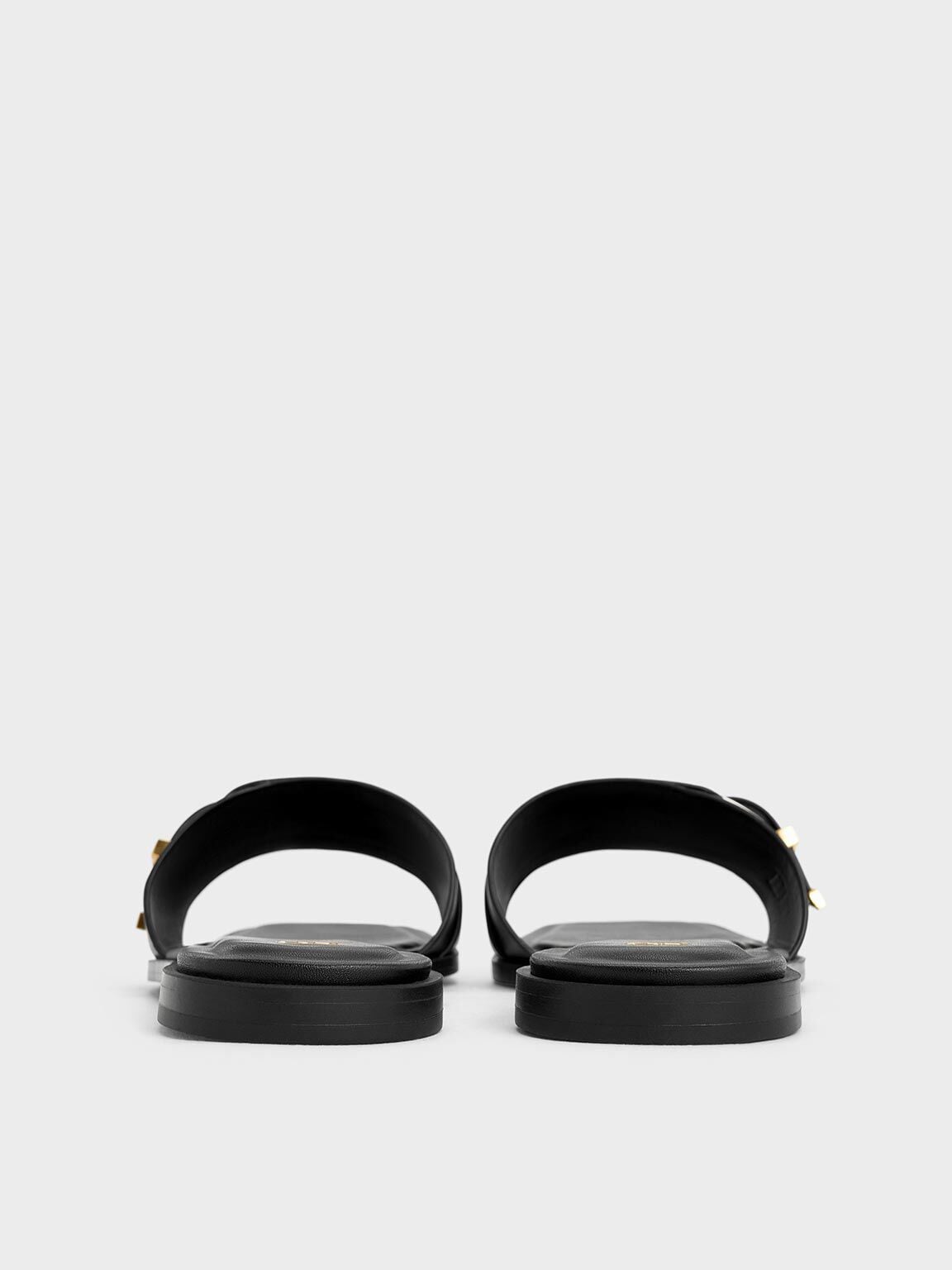 Whitney Leather Slide Sandals - Black | CHARLES & KEITH