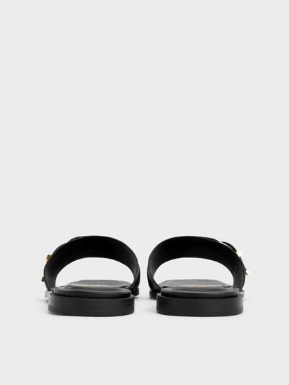 Whitney Leather Slide Sandals - Black | CHARLES & KEITH