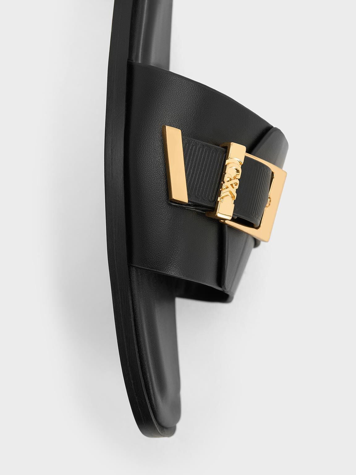 Whitney Leather Slide Sandals - Black | CHARLES & KEITH