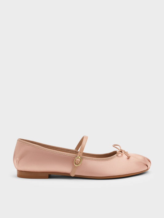 Emiko Satin Bow Mary Jane Flats - Nude | CHARLES & KEITH