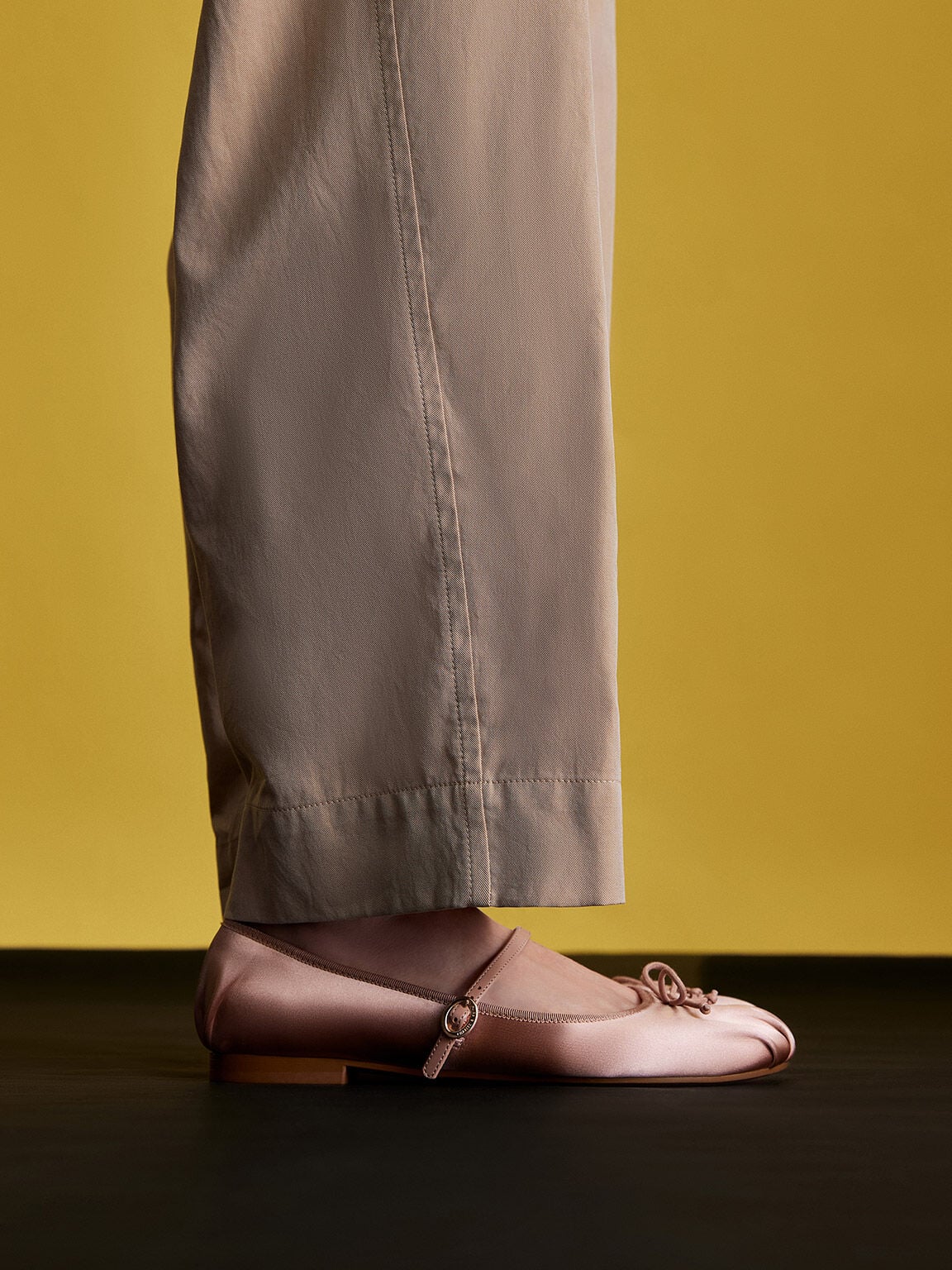 Emiko Satin Bow Mary Jane Flats - Nude | CHARLES & KEITH