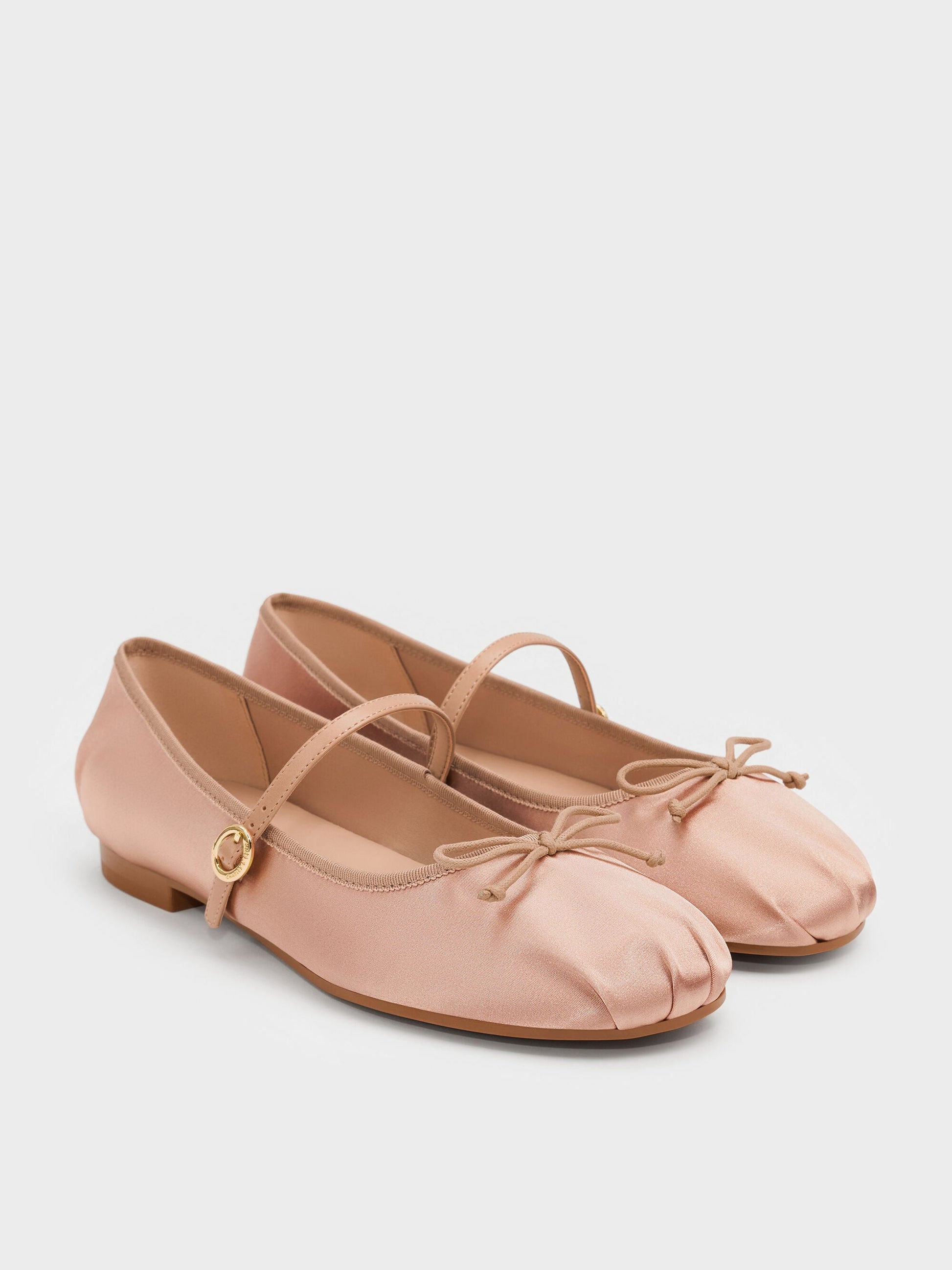 Emiko Satin Bow Mary Jane Flats - Nude | CHARLES & KEITH