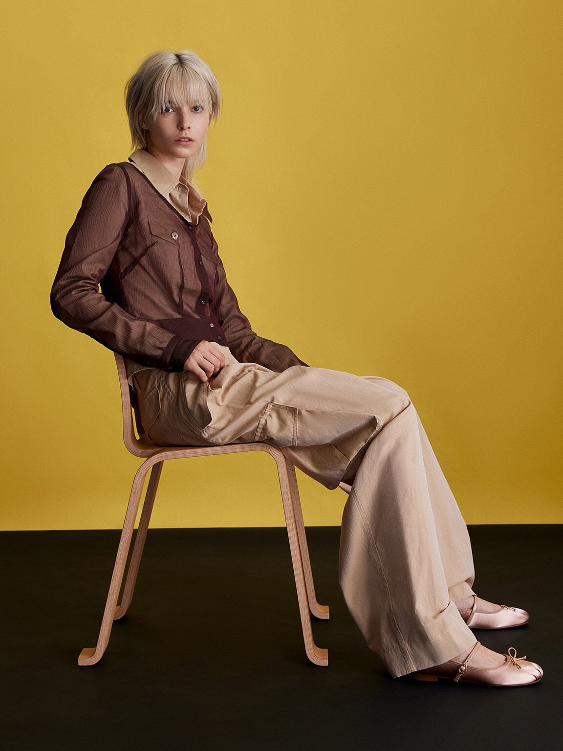 Emiko Satin Bow Mary Jane Flats - Nude | CHARLES & KEITH