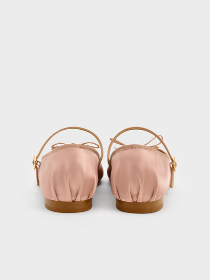 Emiko Satin Bow Mary Jane Flats - Nude | CHARLES & KEITH