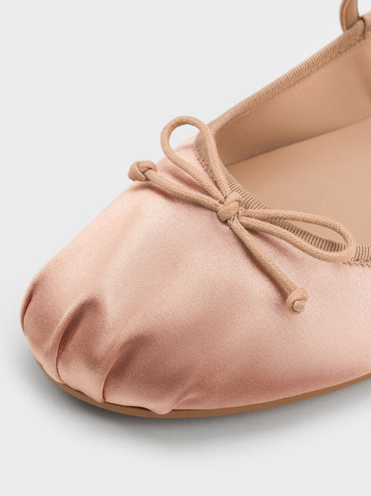 Emiko Satin Bow Mary Jane Flats - Nude | CHARLES & KEITH