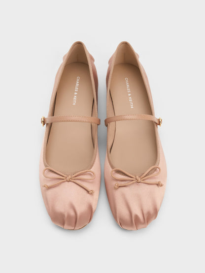 Emiko Satin Bow Mary Jane Flats - Nude | CHARLES & KEITH