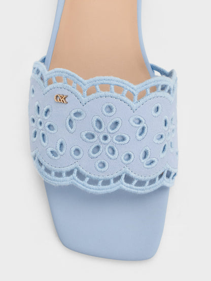Leather Embroidered Slide Sandals - Light Blue | CHARLES & KEITH