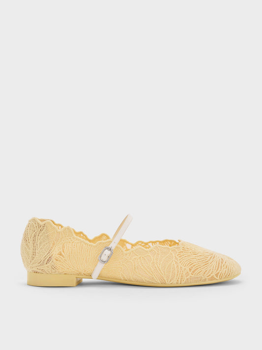 Meja Floral Mary Jane Flats - Yellow | CHARLES & KEITH