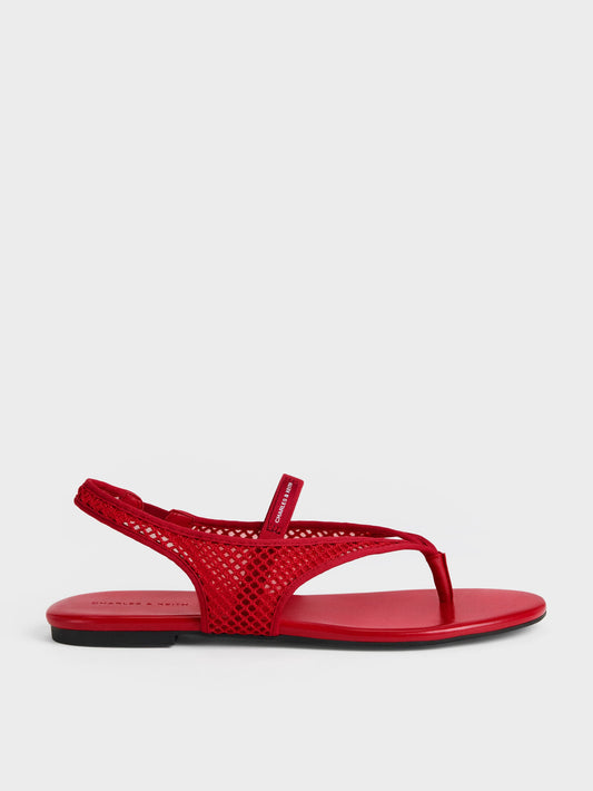 Ellory Mesh Thong Slingback Sandals - Red | CHARLES & KEITH