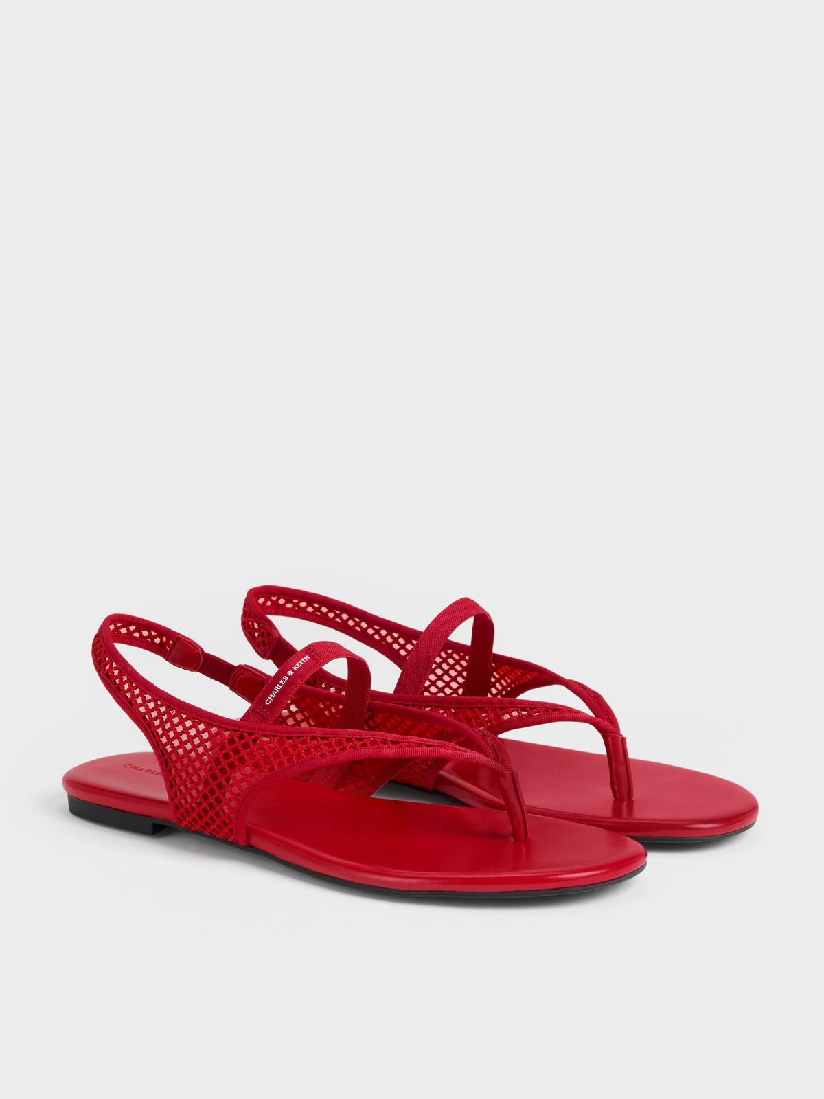 Ellory Mesh Thong Slingback Sandals - Red | CHARLES & KEITH