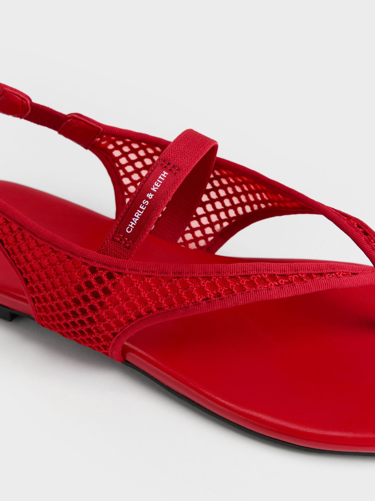 Ellory Mesh Thong Slingback Sandals - Red | CHARLES & KEITH