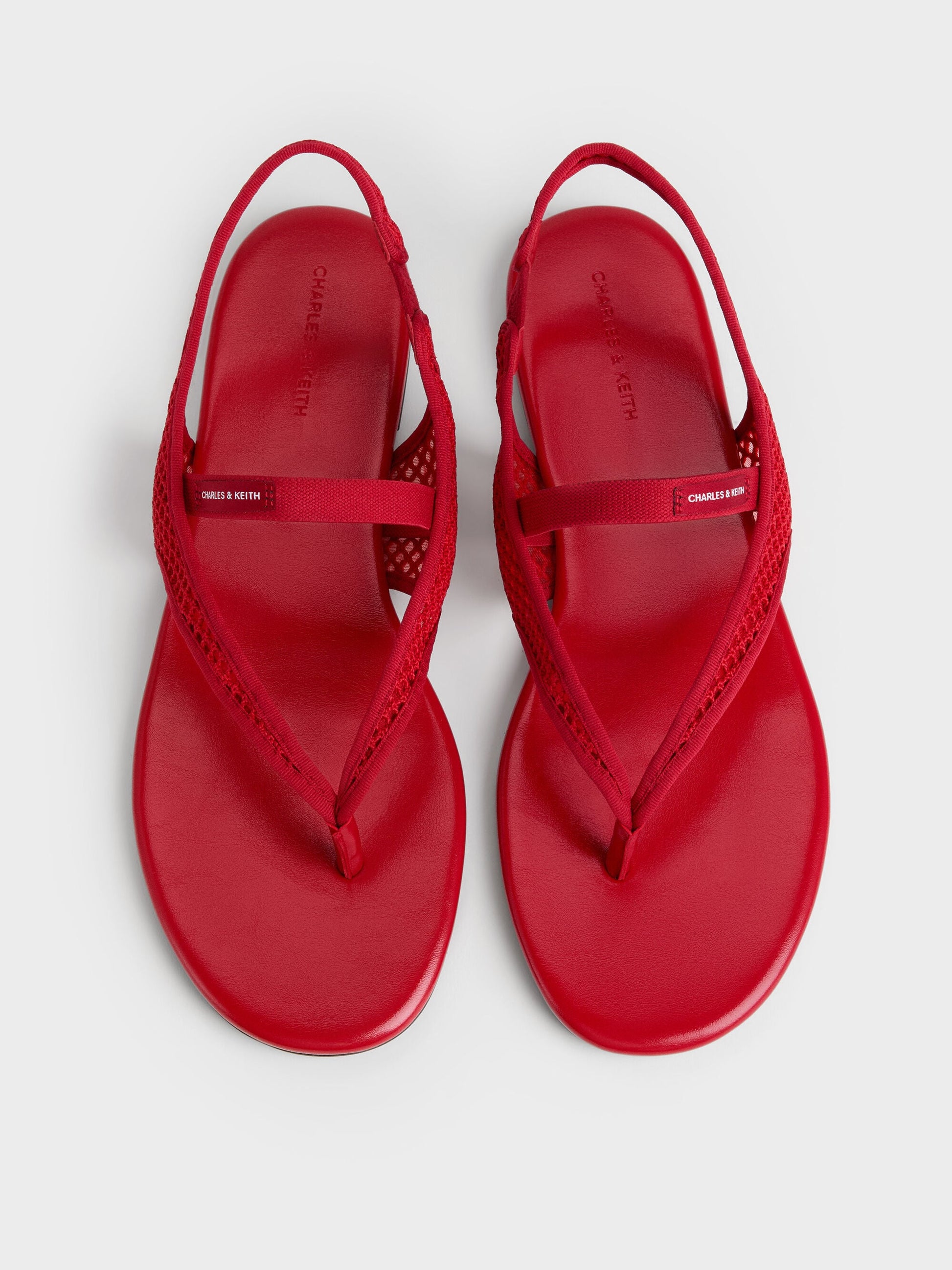 Ellory Mesh Thong Slingback Sandals - Red | CHARLES & KEITH