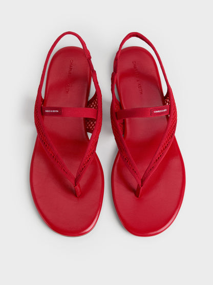 Ellory Mesh Thong Slingback Sandals - Red | CHARLES & KEITH