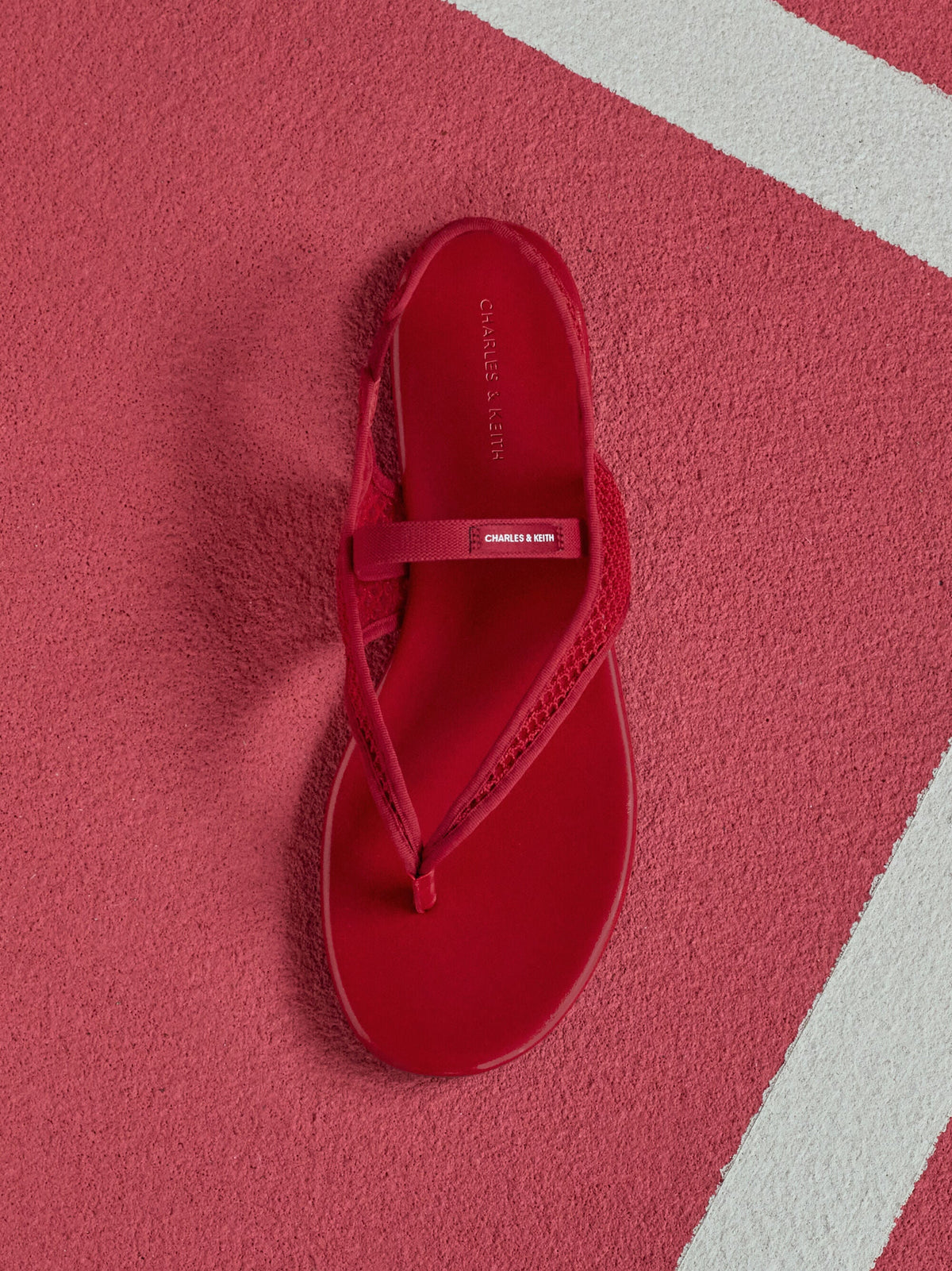 Ellory Mesh Thong Slingback Sandals - Red | CHARLES & KEITH
