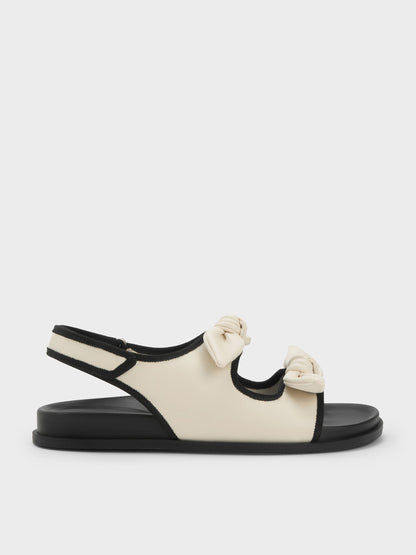 Contrast-Trim Knot-Bow Slingback Sandals - Chalk | CHARLES & KEITH