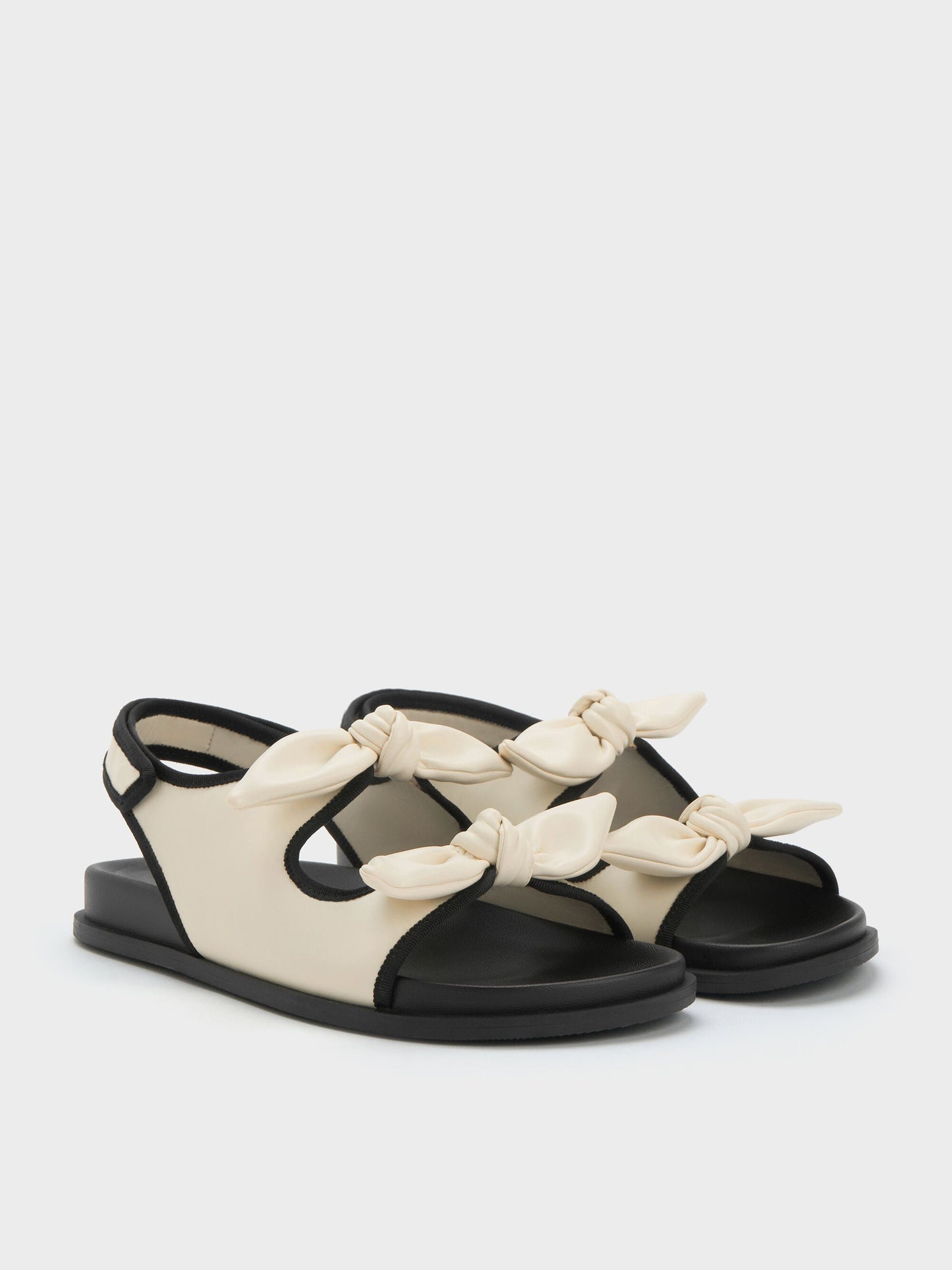 Contrast-Trim Knot-Bow Slingback Sandals - Chalk | CHARLES & KEITH