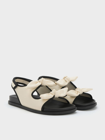 Contrast-Trim Knot-Bow Slingback Sandals - Chalk | CHARLES & KEITH
