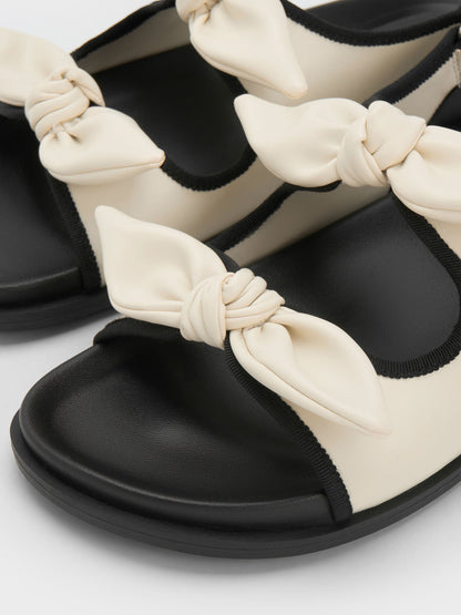 Contrast-Trim Knot-Bow Slingback Sandals - Chalk | CHARLES & KEITH